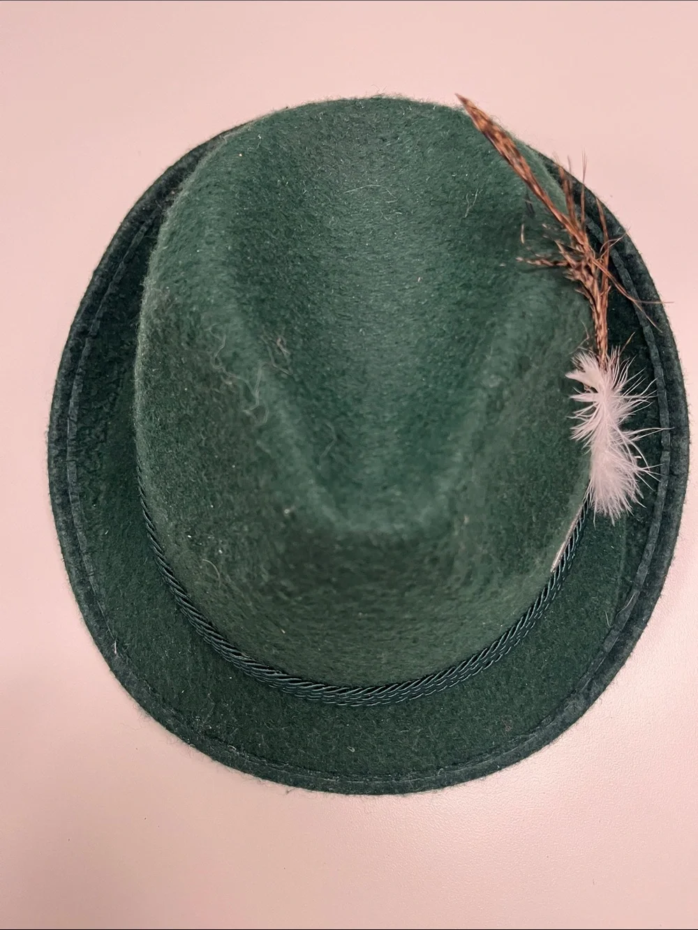 Children's Green Felt Fedora Hat with Feather Trim